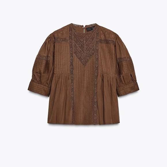 NWT ZARA Lace Puff Sleeve Blouse - Picture 4 of 10